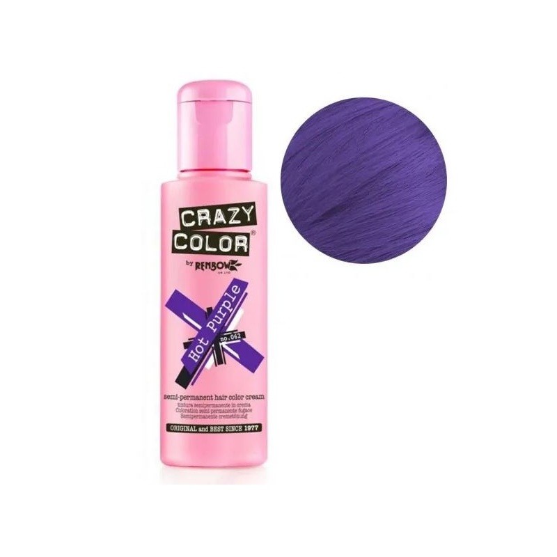 Crazy Color Semi Perm Hair Color Cream New Hot Purple 62, Hair